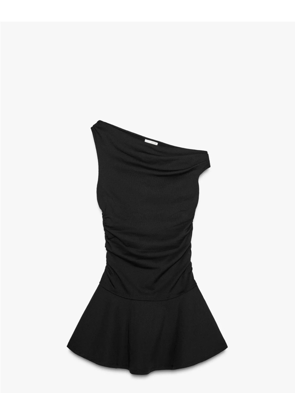 Zara one-Shoulder Black Ruched Peplum Dress
